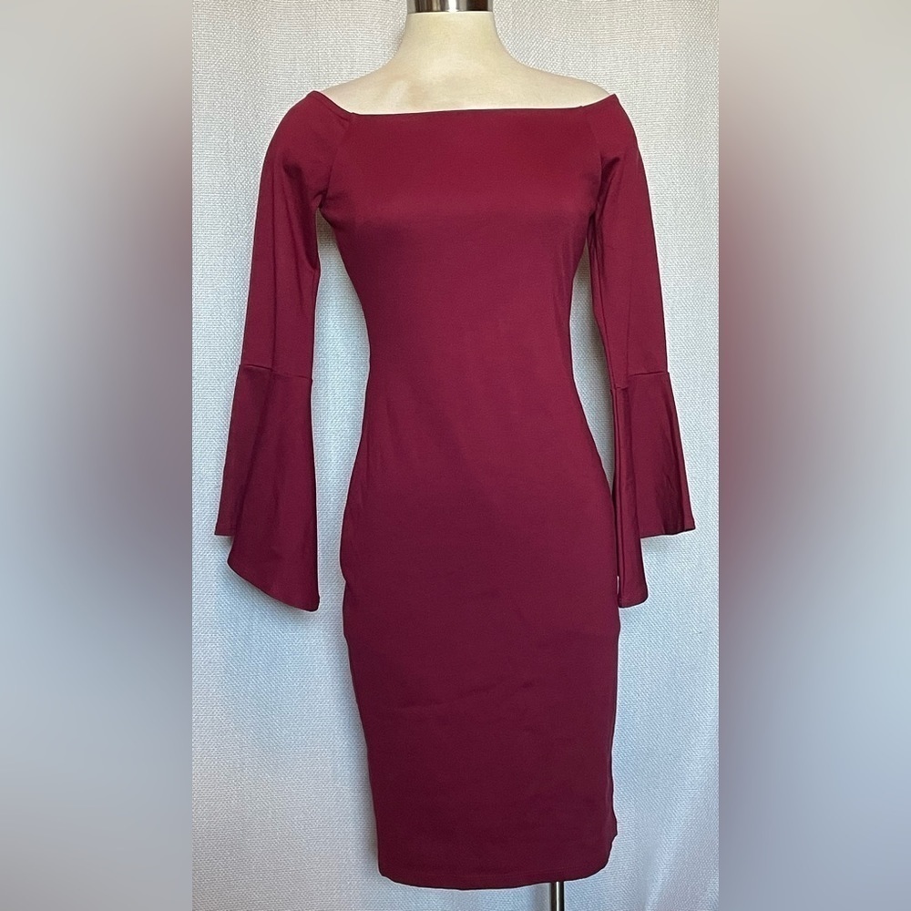 Lulu’s All She Wants burgundy off shoulder dress - Picture 3 of 6